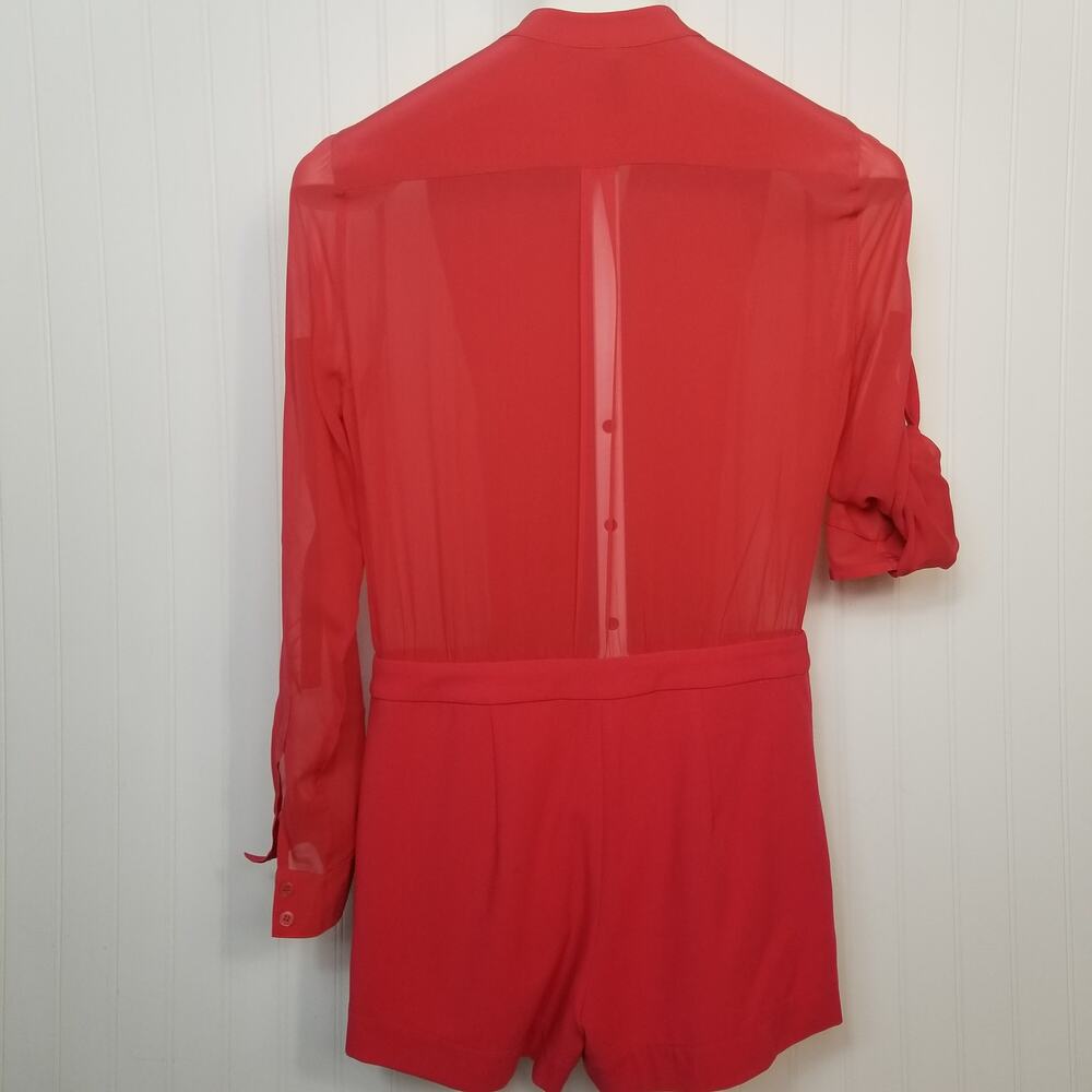 BCBGMAXAZRIA Gisele Bib Romper with Zipper Pockets Red Sheer Size XS $248 - Picture 3 of 11